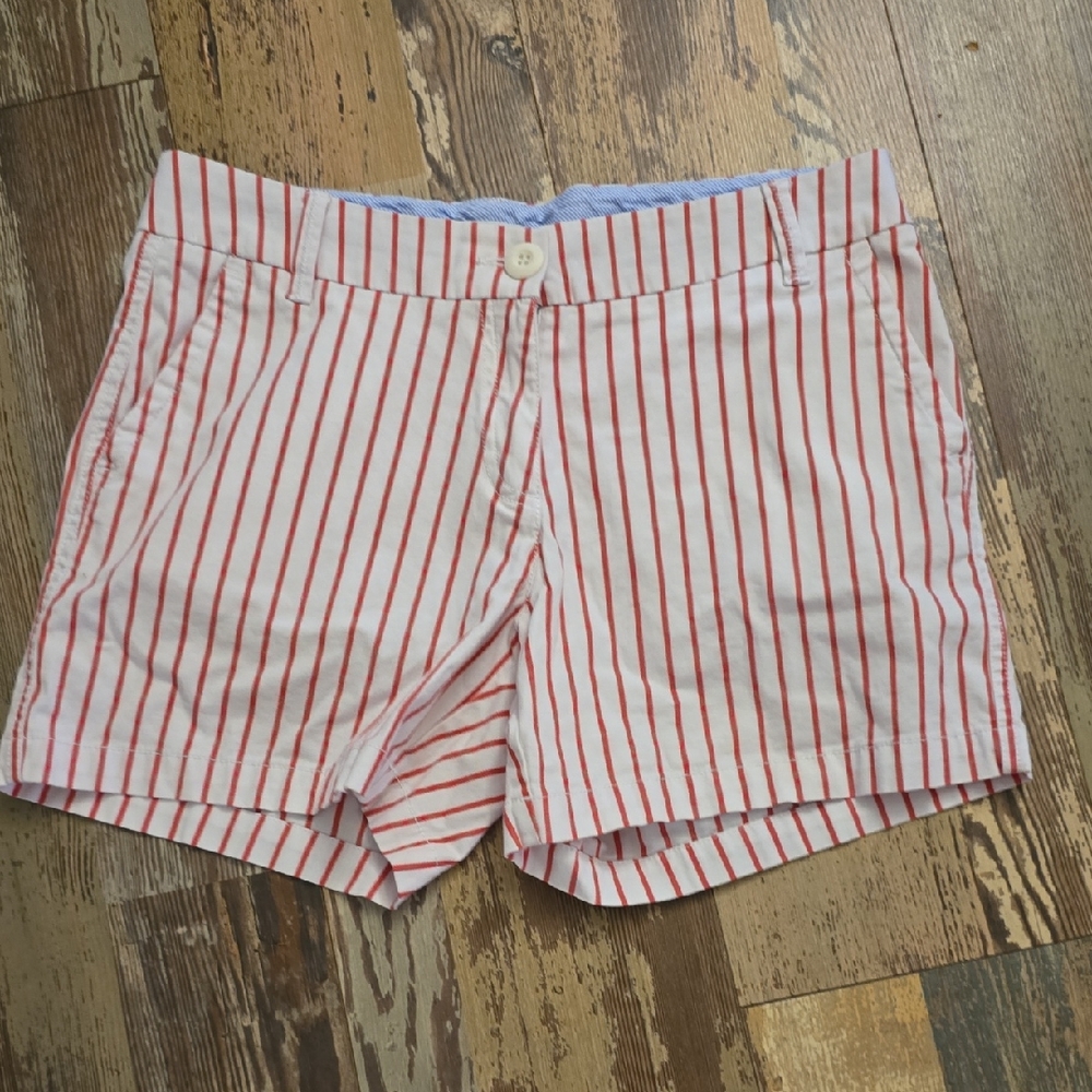 Crown & Ivy Womens Size 4 Caroline Chino White Coral Striped Shorts‎